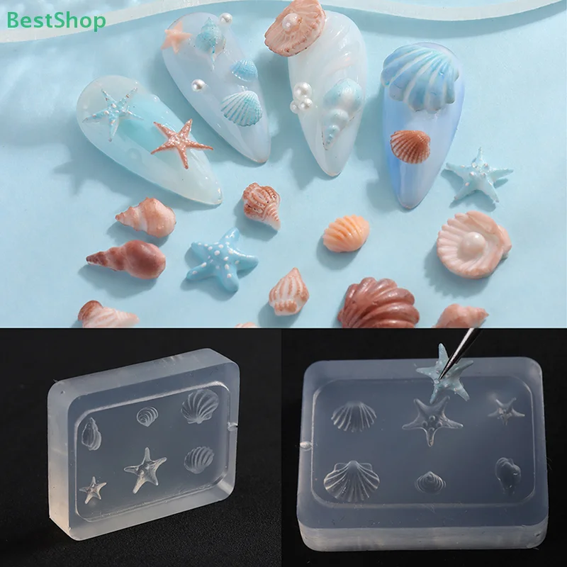 〔Rebecca〕3D Silicone Carved Nail Art Soft Mold Shell Conch Molds Ocean Style DIY Nail Design Template