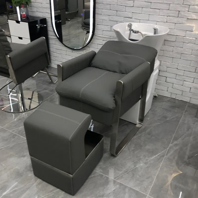 New high-end barber shop hair salon special semi-reclining shampoo bed hair shop flush bed ceramic basin hair care shampoo bed