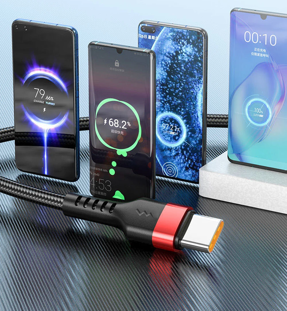 Vumpach 6A 66W USB Type C Cable For Huawei P50/Honor Fast Charging USB C Charger Cable LED Indicator Data Cord Xiaomi Samsung