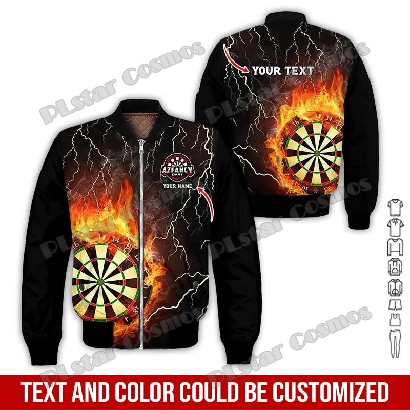 Darts Team Personalized Name 3D Printed Men's Winter Bomber Jacket Unisex Casual Warm Zipper Jacket Streetwear Thick Coat FX-20