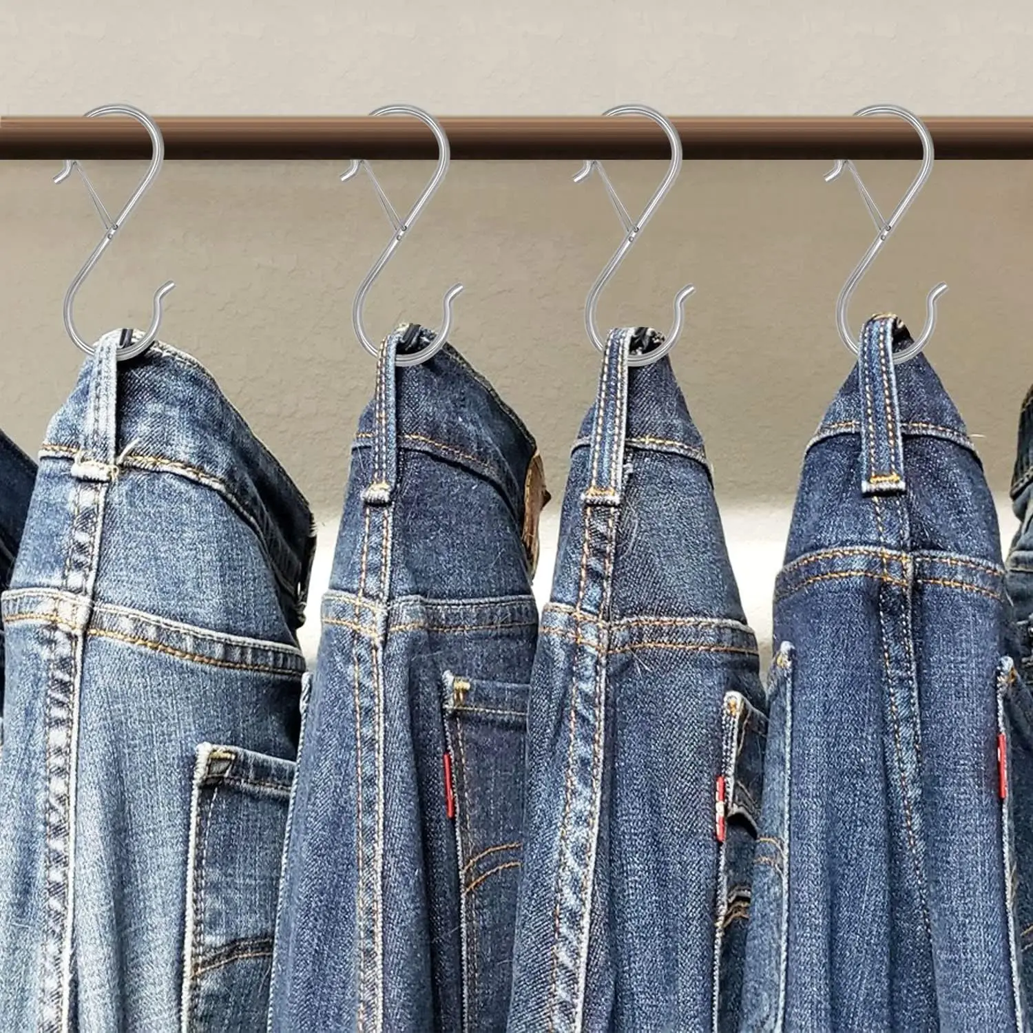 16 عبوة من خطافات S فضية مقاس 3.5 بوصة، شديدة التحمل مع إبزيم أمان للمطبخ والخزانة وتعليق النباتات