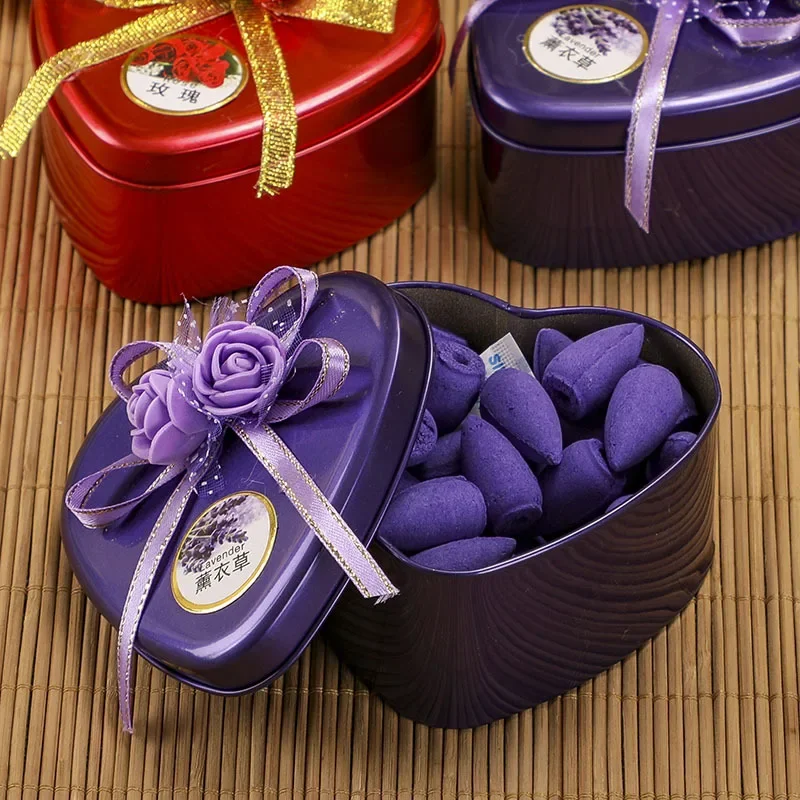 Sweet Heart-shaped Aromatic Candles, Gift Box, Backflow Incense, Home Fragrance, Space Rose, Lavender, Aromatherapy, 46Pcs