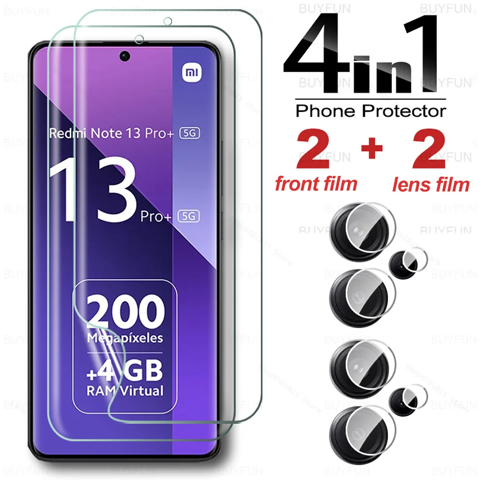 4in1 Screen Protector For Redmi Note 13 Pro+/Note 13 Pro Plus 5G 6.67inch TPU Hydrogel Film Case Friendly Protection Not Glass