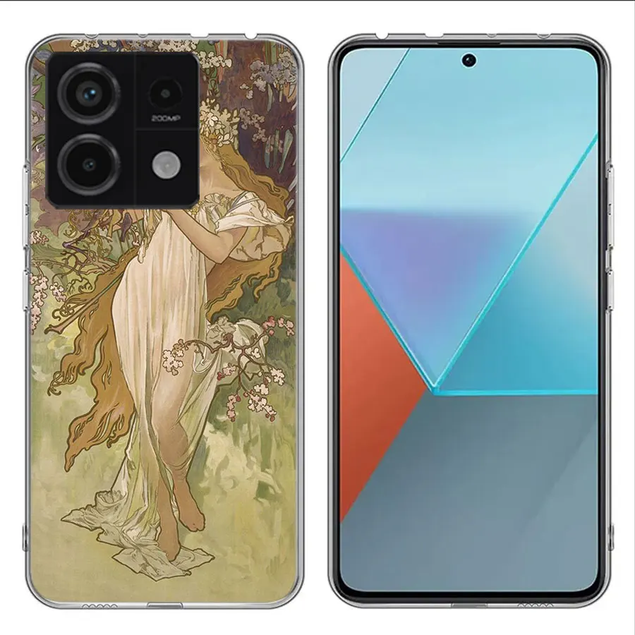 Alfons Mucha Primavera Clear Phone Case For Xiaomi Redmi Note 11 11S 11T 11E 10 10S 9 9S 9T 8 8T Pro 7 K70 K60 K20 TPU Pattern S