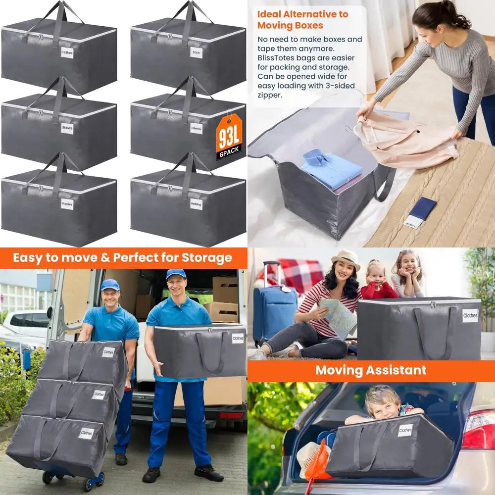 

Large Heavy-Duty Storage Totes with Zippered Closures, Portable Moving Bags with Lids and Handles for Efficient Organization
