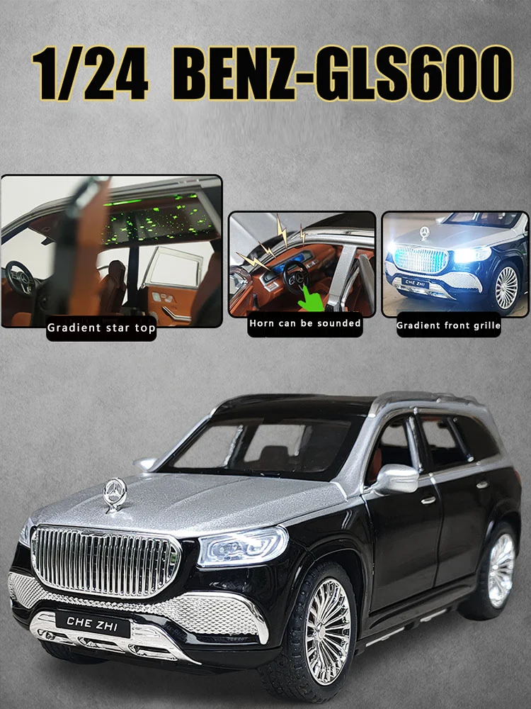 1:24 Benz Maybach Gls600 Gelegeerd Automodel Geluid En Licht Terugtrekken Speelgoedauto Suv Off-Road Voertuig Jongen Collectie Decoratie Cadeau