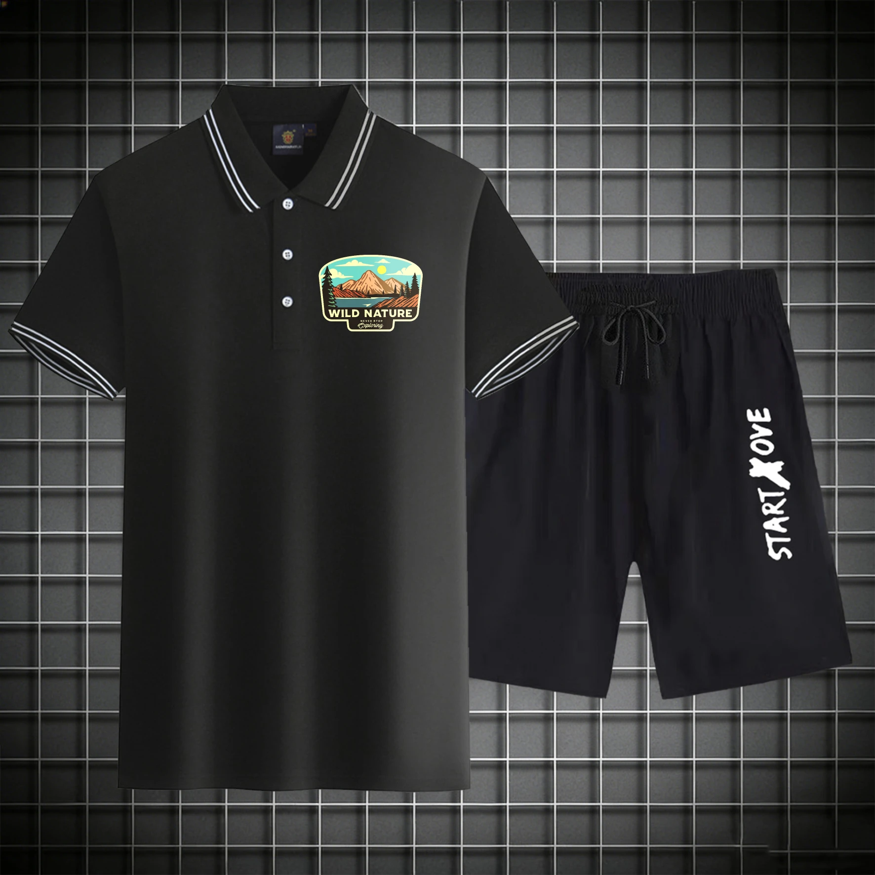 men's Polos sets 2026 Summer Printed Short sleeve Graphic sweatshirt set tracksuit for man sweat suit drip clothing Polyester