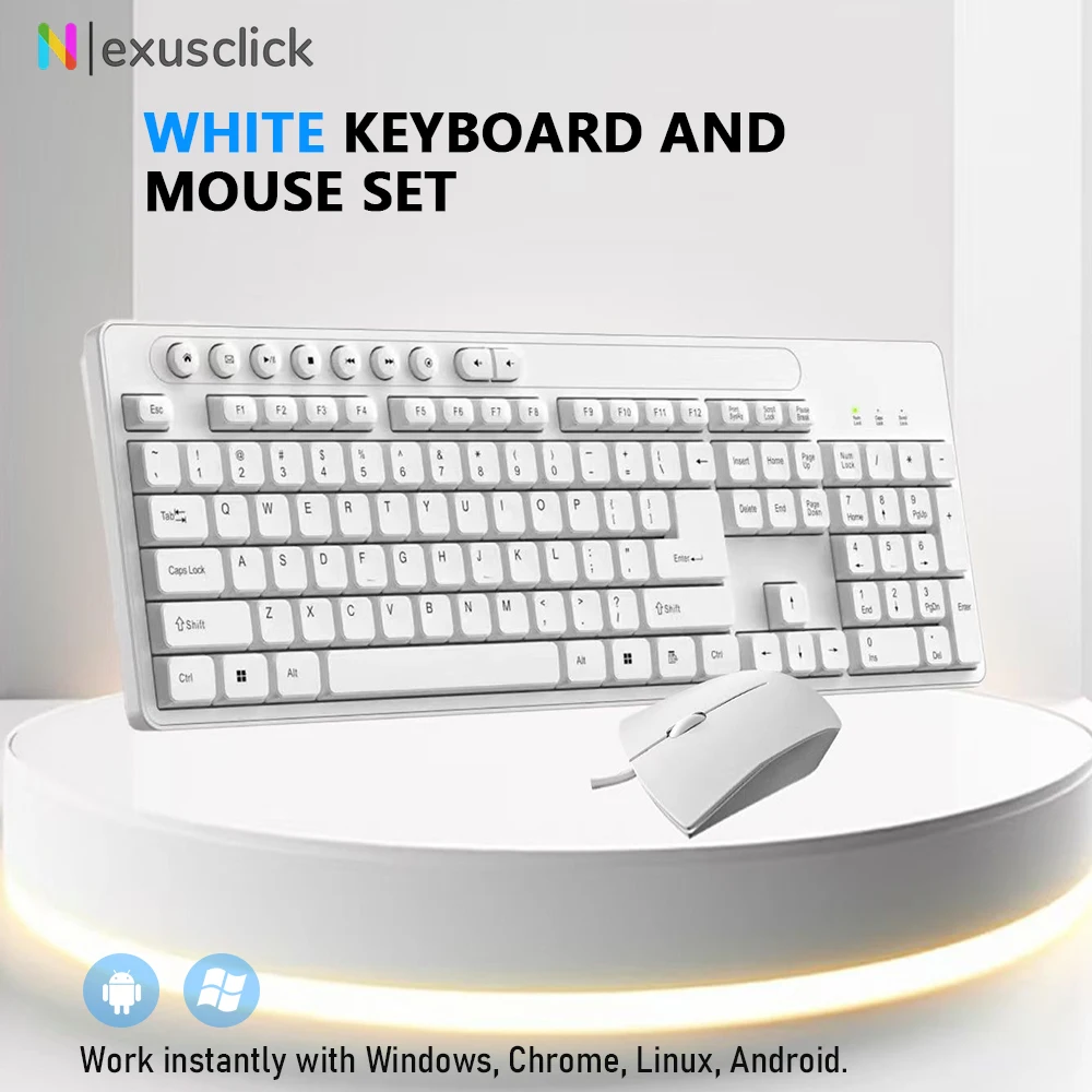 

113Keys English Keyboard Mouse USB Wired Desktop Computer Keyboard Ergonomic Design Keyboard for Office Home PC Laptop Desktop