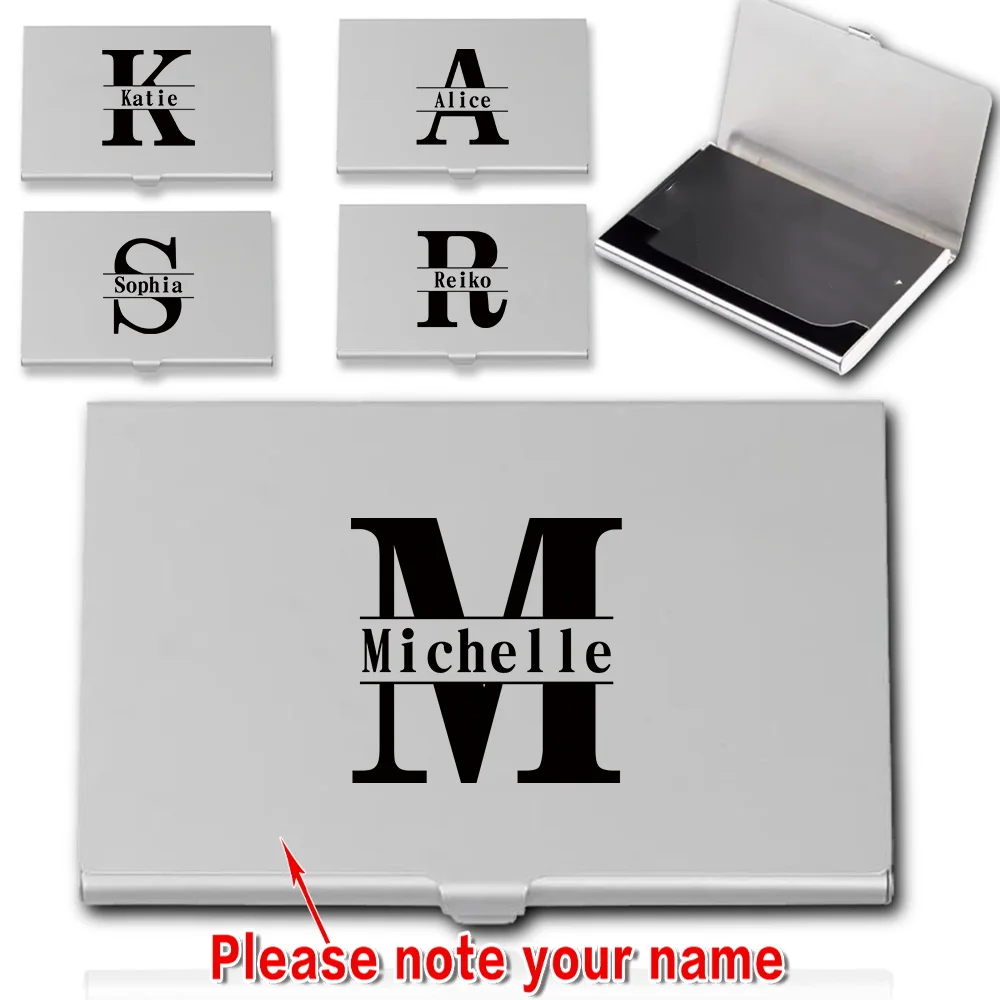 

Customized Name Metal Business Card Box RFID Blocking Travel Credit Bank Card Organizer Case Protector Holder Cover Personalized