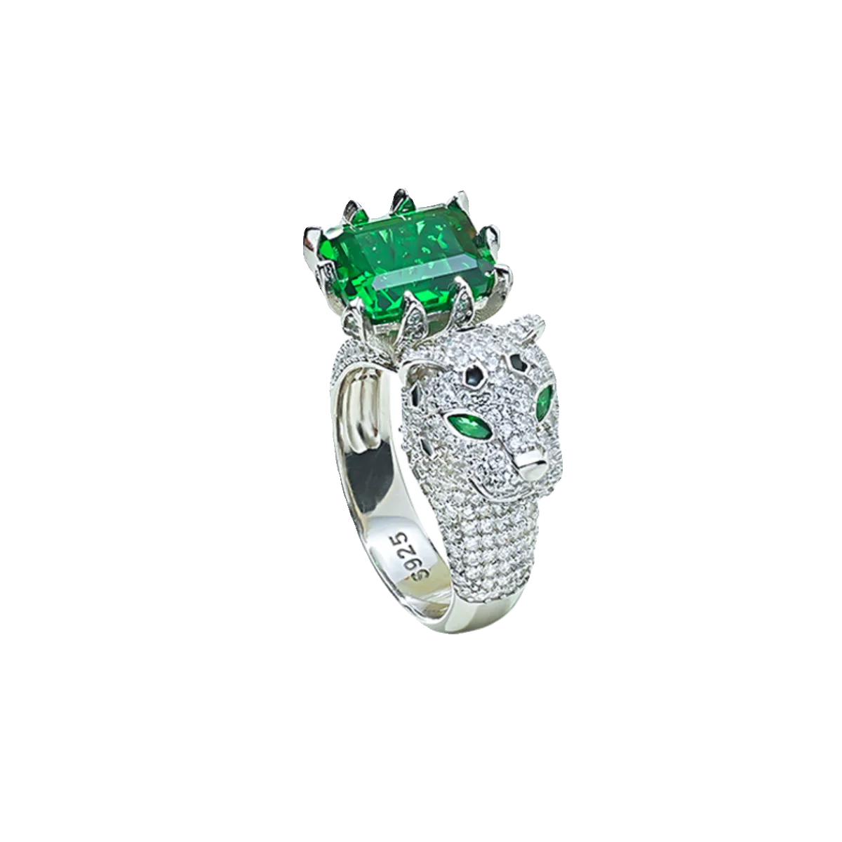 Heavy Industry Artificial Emerald Leopard 925 Sterling Silver Ring Set with High Carbon Diamond Full Diamond Wedding Jewelry