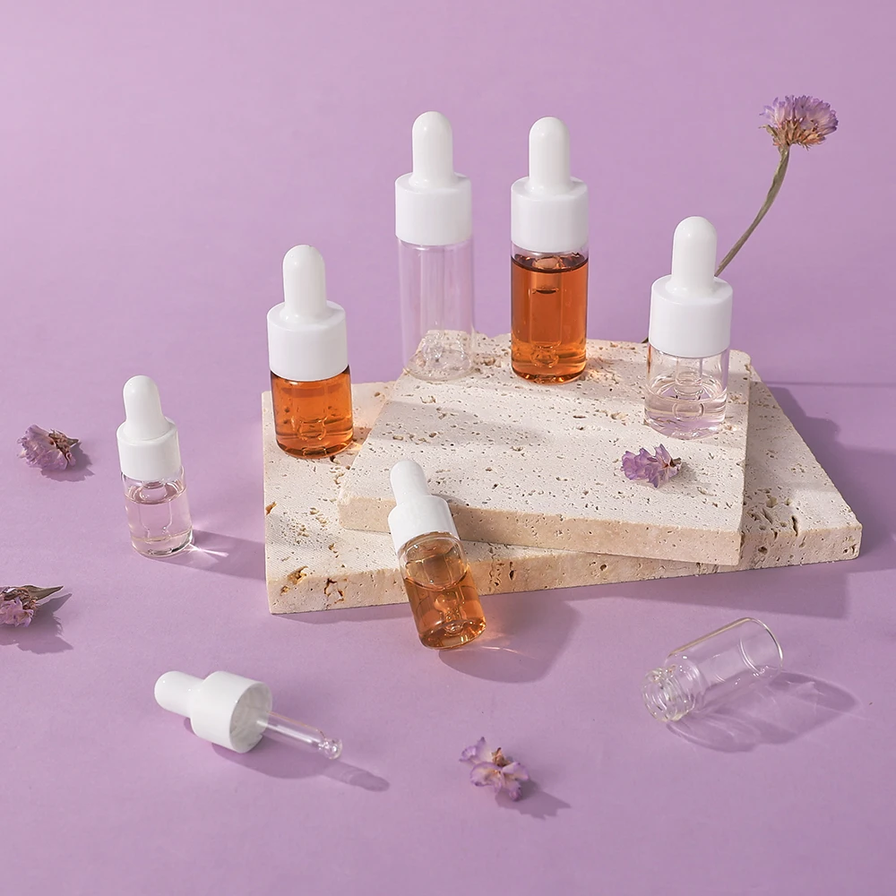 5 قطعة 3/5/10 مللي زجاجات قطارة عينة واضحة ، زجاج فارغ بغطاء أبيض ، زجاج صغير سائل عطر زيت أساسي للسفر #4