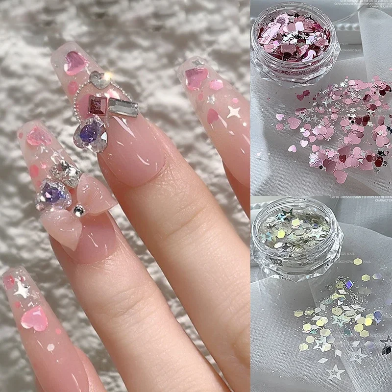 1/2 scatola Nail Art forma di battito cardiaco paillettes Glitter olografiche per resina fai da te che fa accessori per la decorazione del trucco delle unghie del mestiere di arte