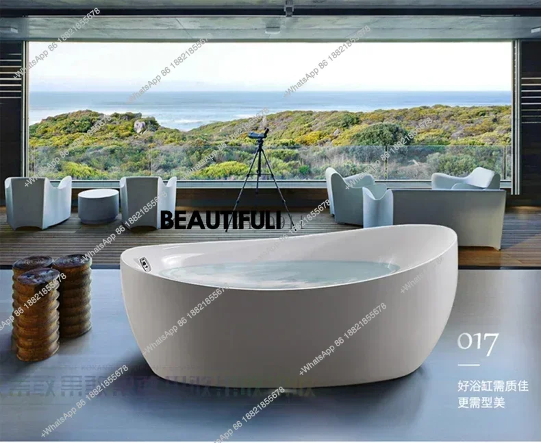 RR acrylic household independent seamless oval mobile deep bath tub