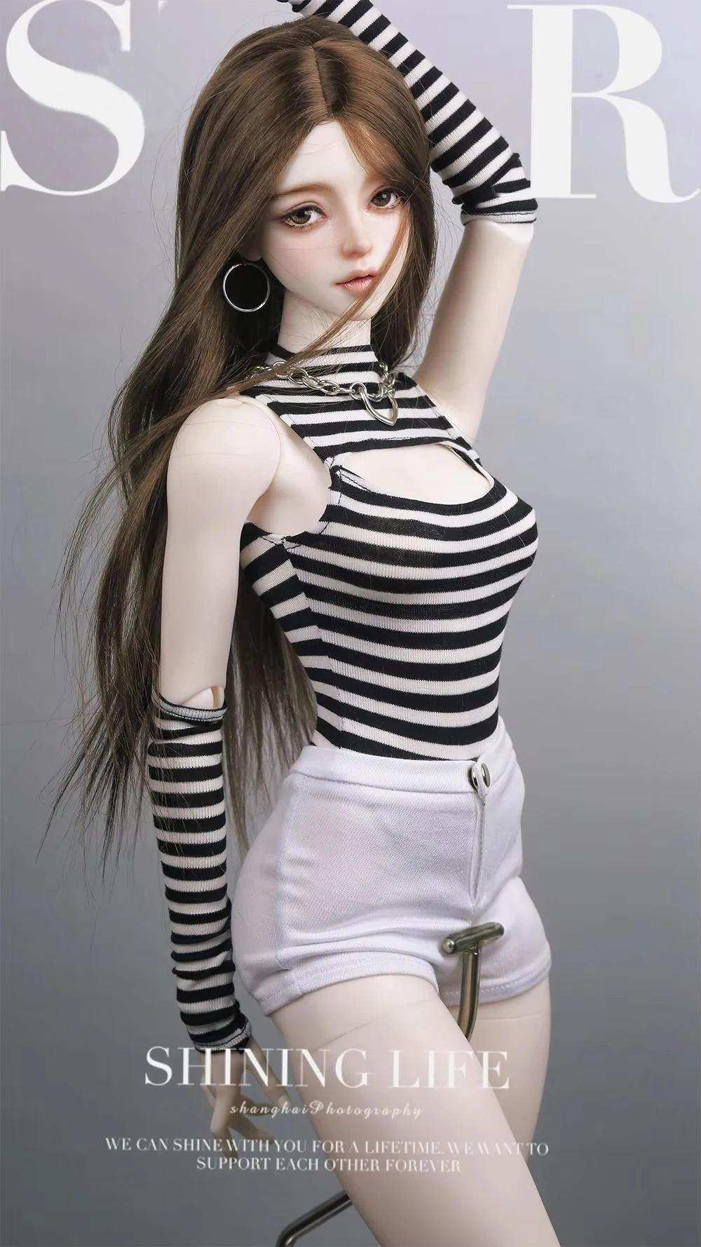 FIts 58-60cm 1/3 Large Bust BJD doll DD SD Fashion One-Piece T-Shirt, Arm Sleeve