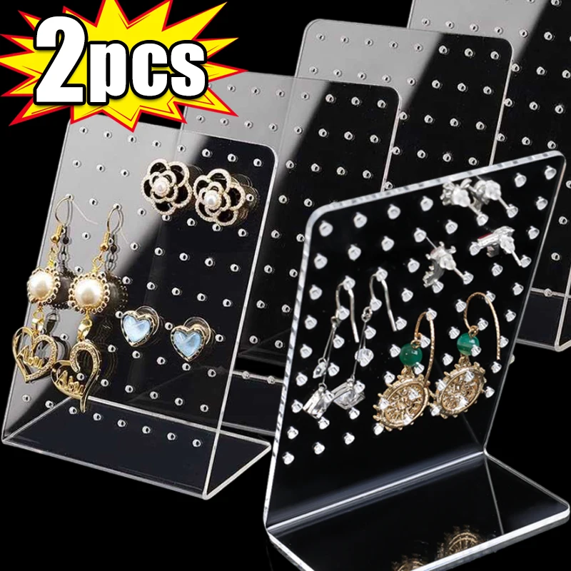 2pcs 72Holes Portable Earrings Ear Studs Holder Plastic Jewelry Display Holders Earring Showcase Organizer Stand Storage Rack