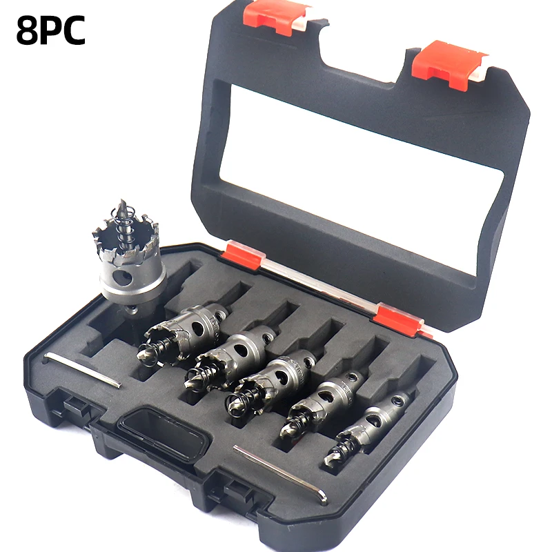 8PCS/Set 16-35mm Drilling crown for metal TCT Hole Saw Carbide Tipped Metal Core Drill Bit Cutter With Box