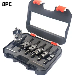 Coroa de perfuração para Metal TCT Hole Saw, Broca com ponta de carboneto, Cortador com caixa, 16-35mm, 8Pcs Set