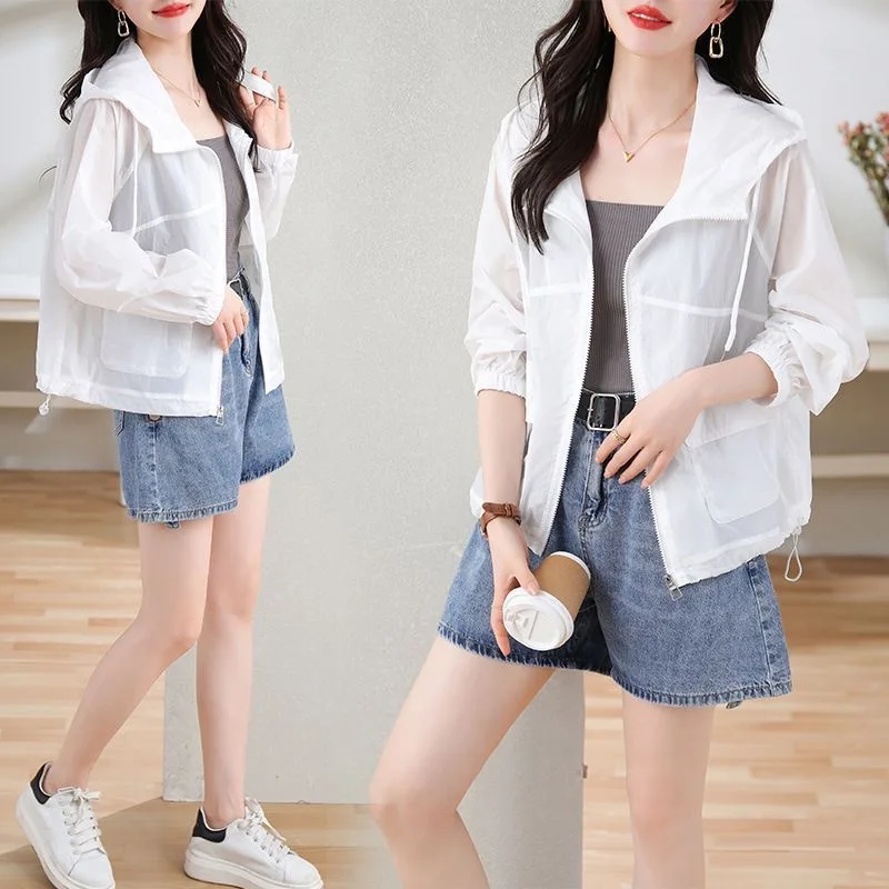 

Women Summer Sun Protection Jacket Lightweight Hooded Coat Quick Dry Loose Fit Windbreaker Outdoor Sports Fishing Hiking