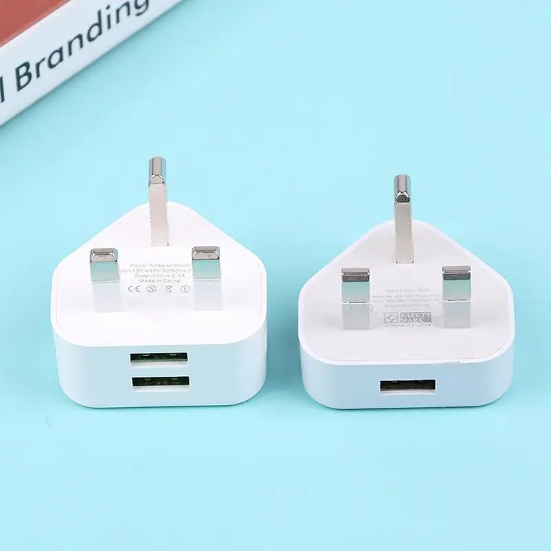 UK Mains 3 Pin Plug Adapter Dual USB Wall Charger 1 Port 2 Port Compact Design for Phones Tablets Travel