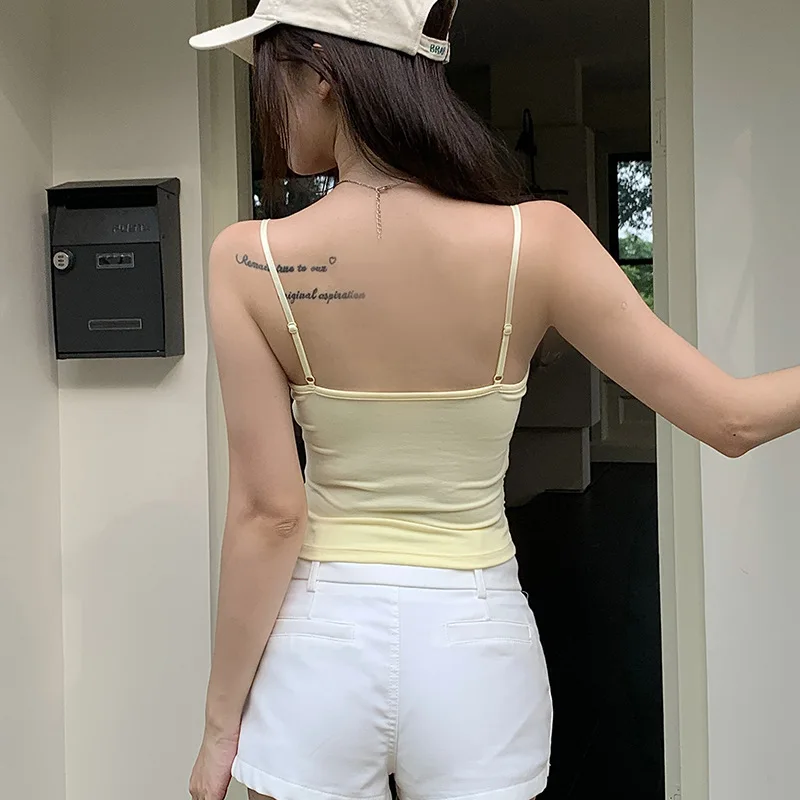 Bellissimo gilet posteriore sexy con collo quadrato pieghettato per donna in estate con cuscino per il petto e cinturino posteriore regolabile 상자