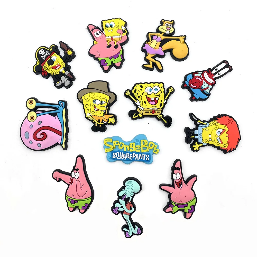 12pcs/set Anime SpongeBob Collection Shoe Charms for shoes DIY Shoe Decorations Shoe Accessories Sandal Decorate for Kids Gifts