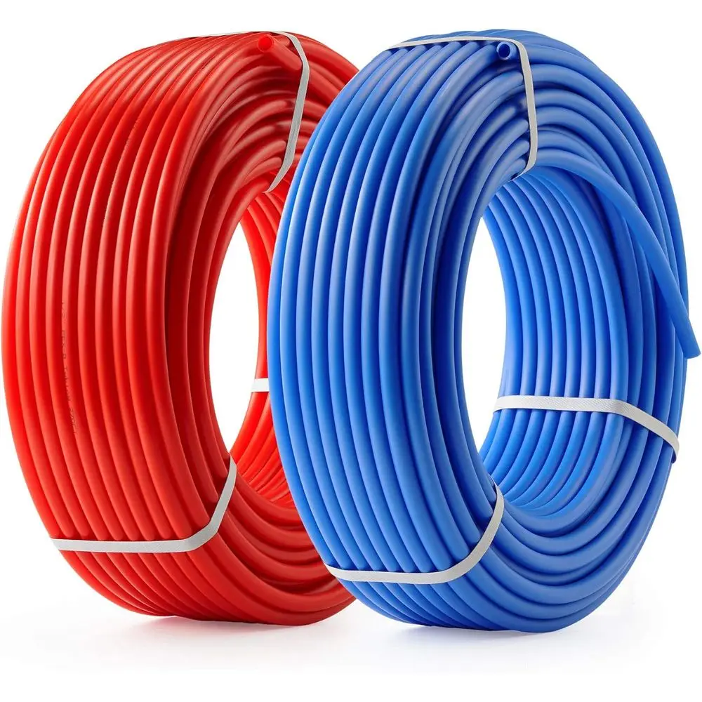 

1/2 дюйма, 2 рулона катушечного шланга PEX-B длиной 300 футов, кислородный барьер, сияющая тепловая трубка (красный + синий) для водопроводной магистрали и канализационного шланга для автофургонов