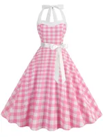 Women Summer Party Dress With Belt Polka Dot Print Halter Hepburn Robe 50s 60s Vintage Dresses - Image 2