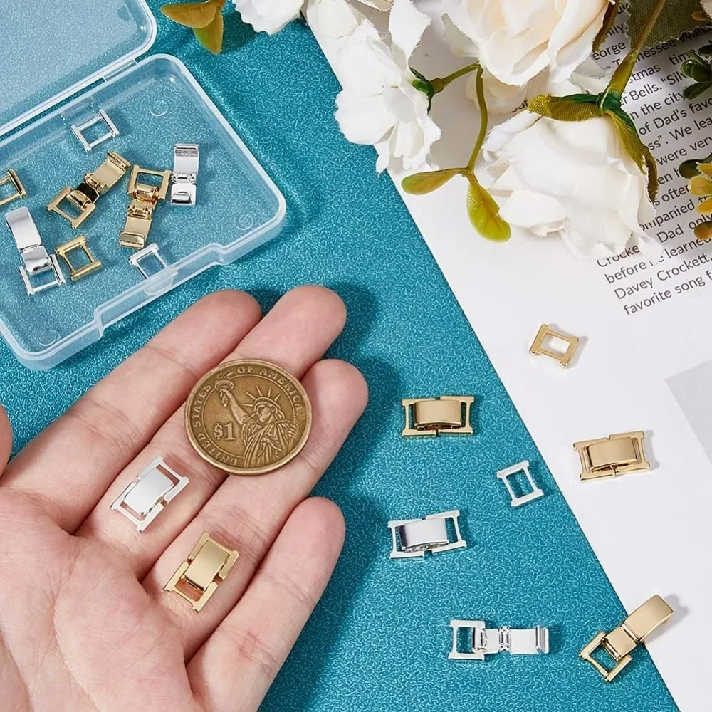 12個入り 2色展開 折りたたみ式ジュエリークラスプ 真鍮製ブレスレットエクステンダー 0.59x0.33x0.16インチ 小型折りたたみ式クラスプ 折りたたみ式エクステンション