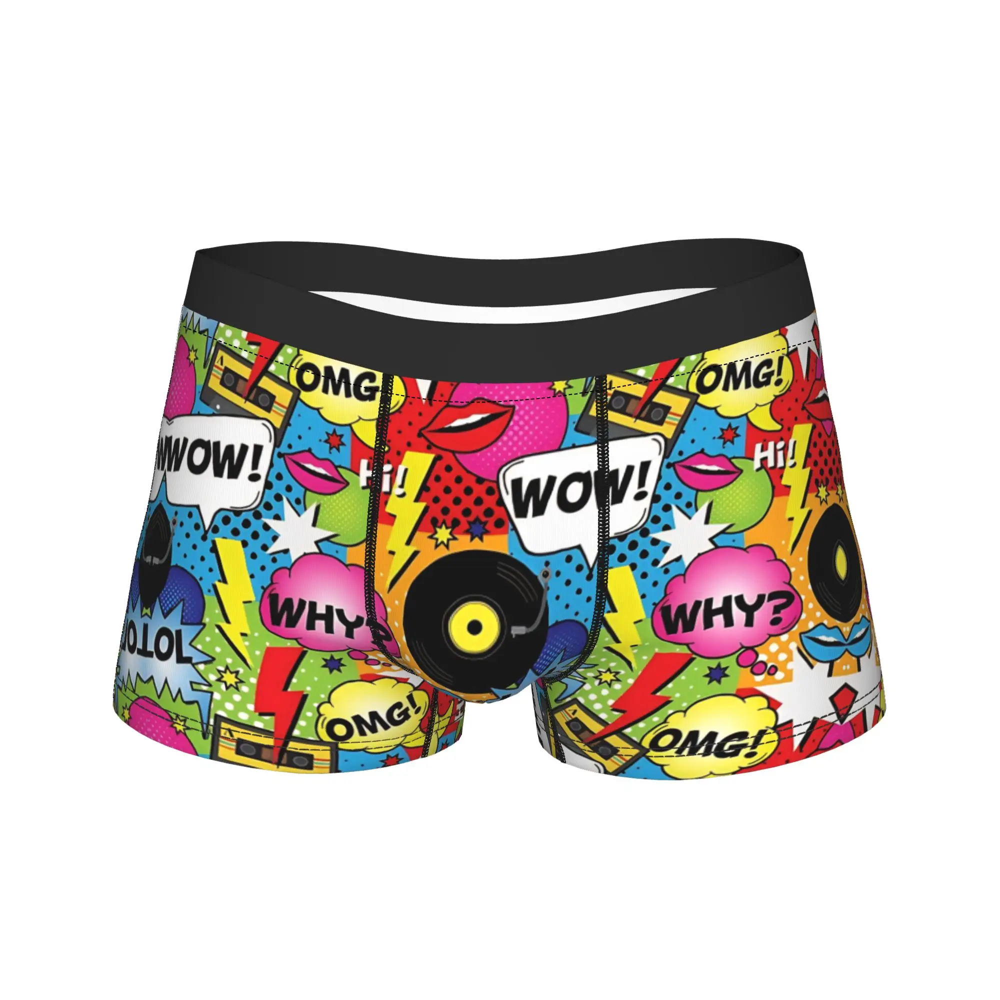 Graffiti Comic Book Speech Bubbles Pop Art Pattern Underwear Men's Panties Pattern Sexy Soft Trunk Trenky Shorts Briefs Big Size
