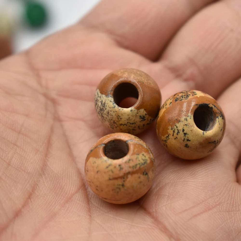 Großhandel 12 Stück/Set modische, hochwertige Natursteinperlen, runde Form, großes Loch, 16 mm, für Schmuckherstellung, kostenloser Versand – Detail 2