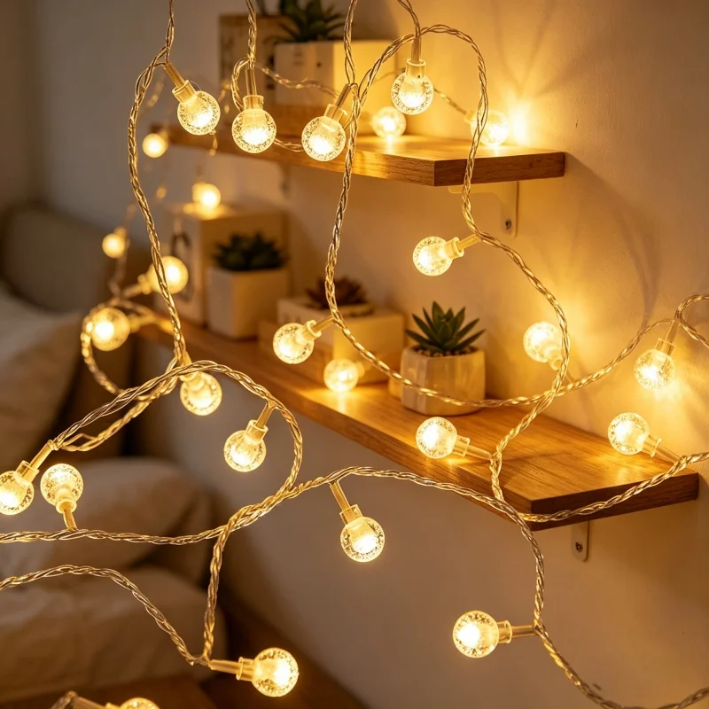 

1.5-10m LED Crystal Ball Garland String Lights Indoor Decor Holiday Christmas Lamp 10/20/40/80 LED Fairy Lights Battery Operated