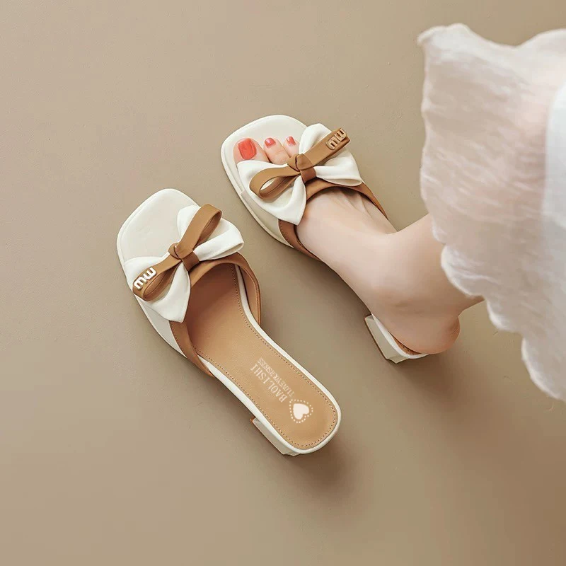 

French Sle Knot Thi Heel Sandals Women's Slip-On Summer Outdoor High-End Feeling f Slip High Heels oes