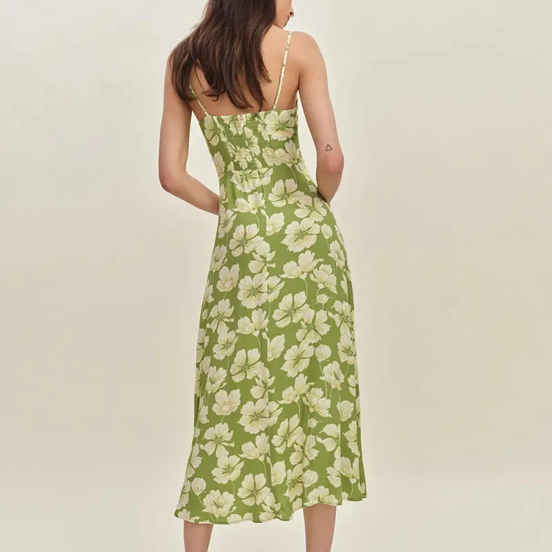 Vestido con tirantes para vacaciones con estampado de patrón de moda, vestido largo elegante sin mangas con hombros descubiertos, vestido de fiesta bohe Sexy con espalda descubierta para mujer 2025