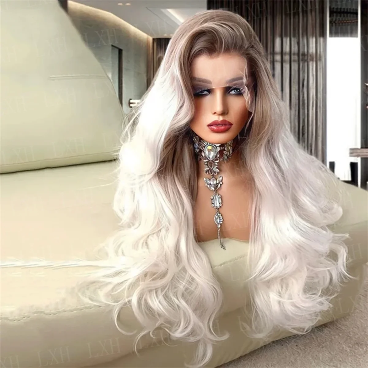 Soft Long 24inch Highlight Blond Body Wave hair HD lace front wig, suitable for women's wig With Baby Hair Heat Resistant wig