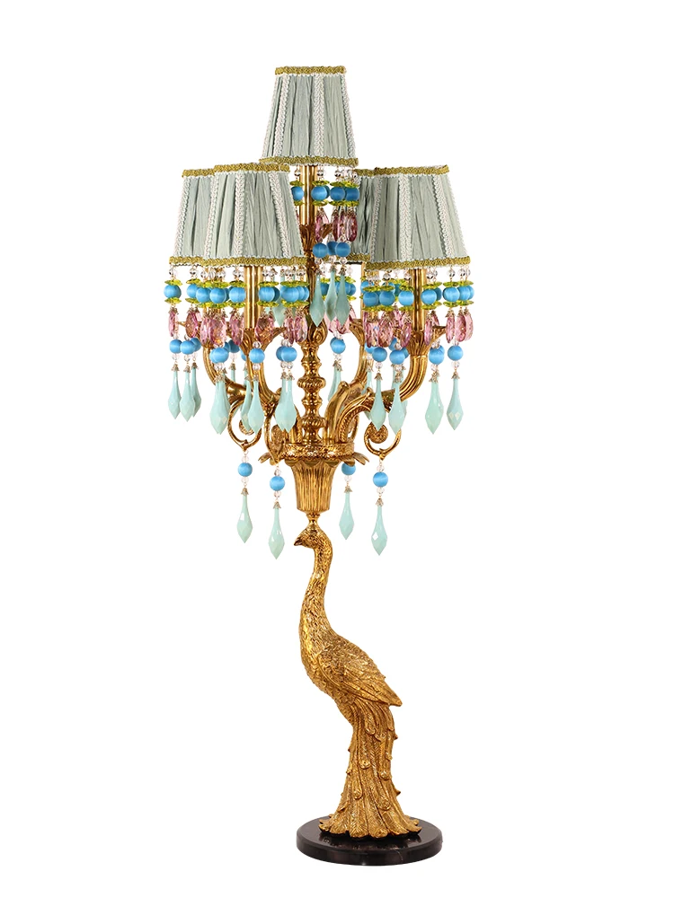 

French Style Villa Copper Table Lamp European Style Living Room Creative Peacock Luxury Study Lamp