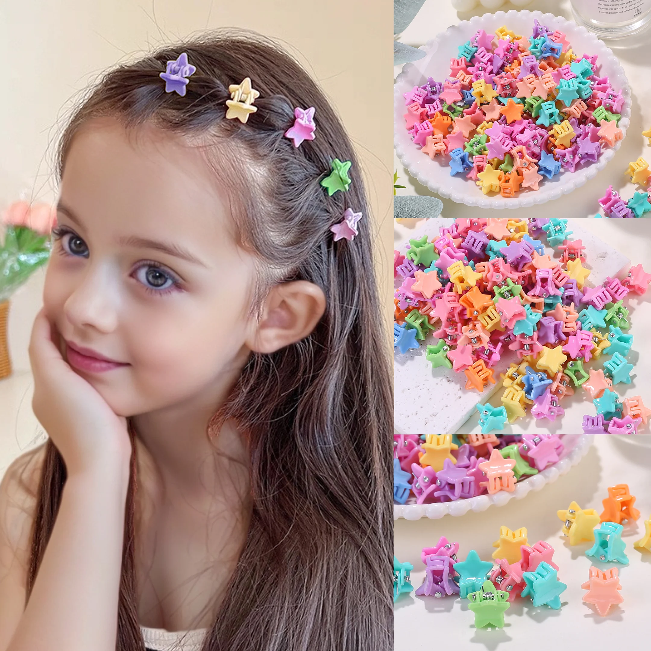 30/50/100Pcs Mini Star Hair Claw Clips, Candy Color Non‑Slip Small Grab Hair Barrettes, Sweet Bangs Hair Pins for Little Girls D - view 3