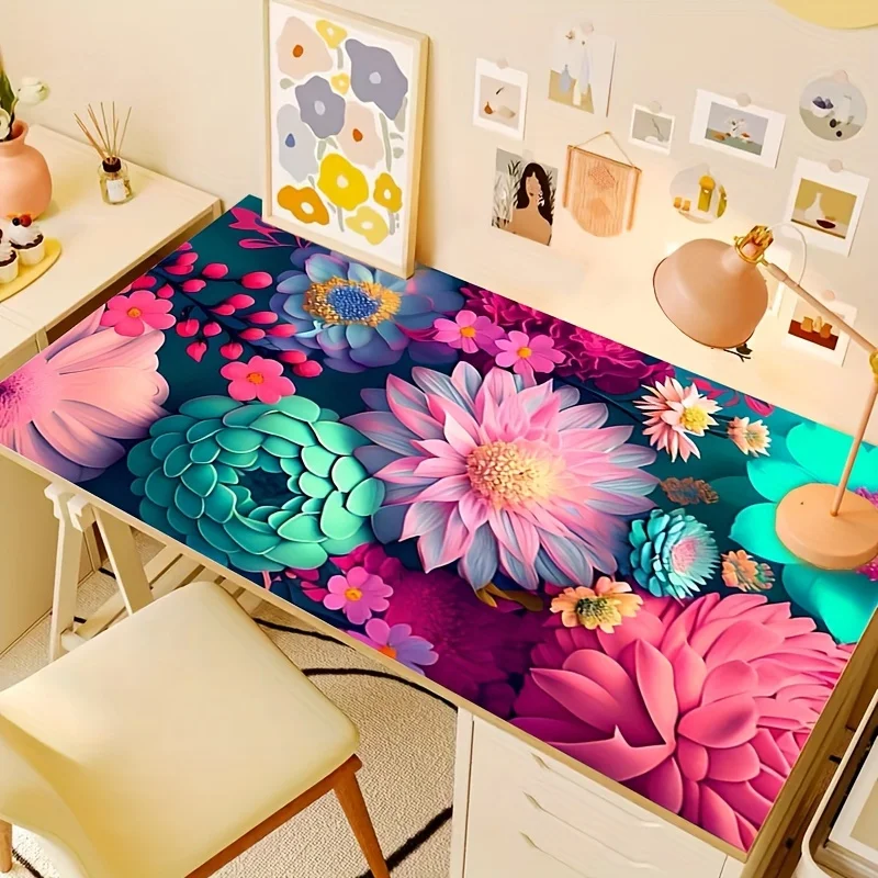 

Vibrant Floral Mouse Pad Large Size Rubber Base Anti-slip PC Desk Accessories Mousepad for Office & Gamer Keyboard Mat Decor Rug