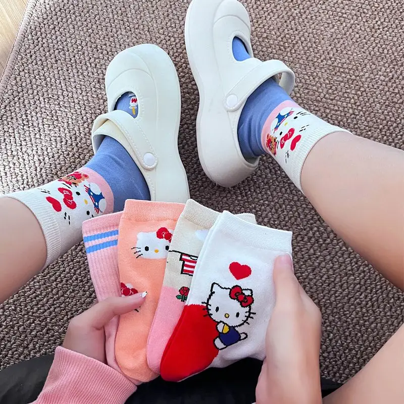 

Hello Kitty Socks Anime Peripheral Animation Style Cartoon Fashion Middle Socks Pure Cotton Printing Cute Student Socks