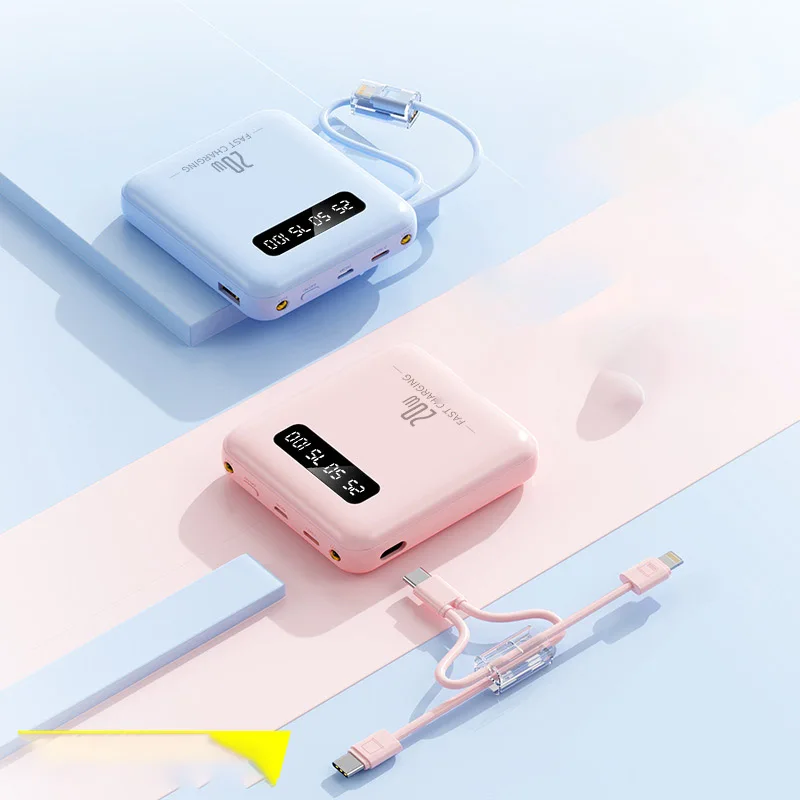 مع كابل بيانات كنز شحن صغير 20000 مللي أمبير شاشة ديجيتال محمولة عالية السعة هدية طاقة متنقلة