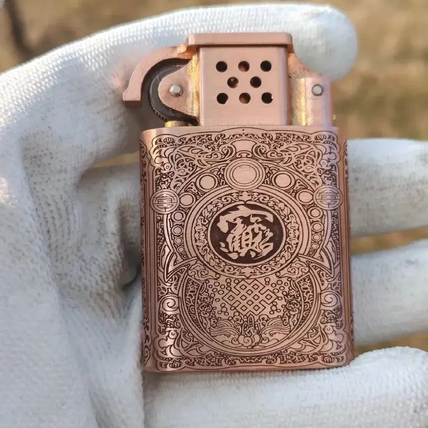 Classic Full Red Copper Kerosenes Lighters Hollowed Out With Exquisite Laser Patterned Fuel Oil Lighters