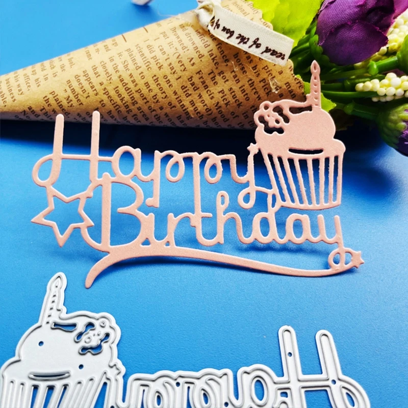 Happy Birthday Letter and Cupcake Metal Cutting Dies Embossing Stencil DIY Scrapbooking Card Making Album Template Dropshipping