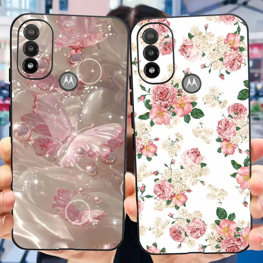 For Motorola Moto E20 Case XT2155 Shockproof Cover Fashion Flower Black Soft Slicone Phone Case For Moto E30 E40 XT2158-6 Bumper