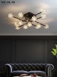 Crystal Glass LED Chandelier Luxury Mount Balck Ceiling Light For Bedroom Foyer Island Bedroom Hotel Home Bright Lamps Fixtures