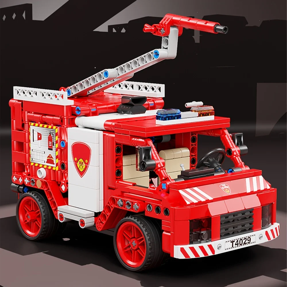 Camion de lutte contre l'incendie avec télécommande, modèle de construction de nuits, jouet cadeaux de Noël, idées techniques, MOC, 586 pièces, T4029