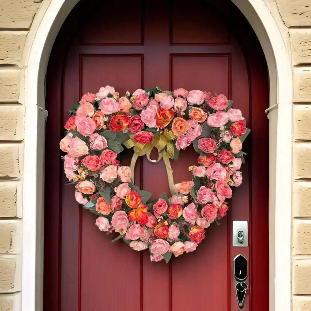 

Cute Artificial Rose Love Wreath Handmade Elegant Heart Shaped Hanging Wreath Roses Flowers Front Door Hanging Garlands