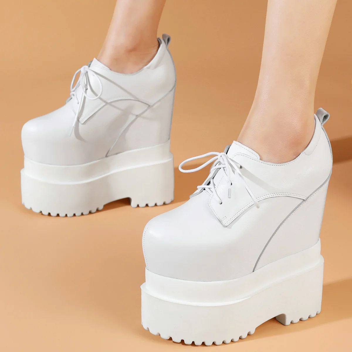 

16cm High Heel Platform Pumps Shoes Women Genuine Leather EUR Size33 EUR Size40 EUR Size41 Wedges Ankle Boots Round Toe Sneakers