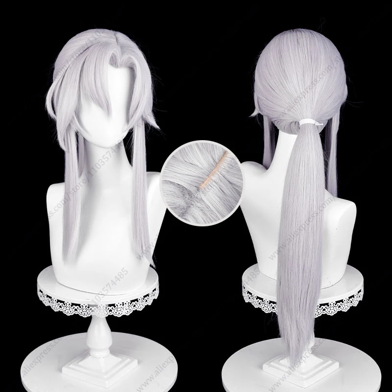 

Женский парик для косплея длиной 74 см, серебристые, белые, термостойкие синтетические волосы