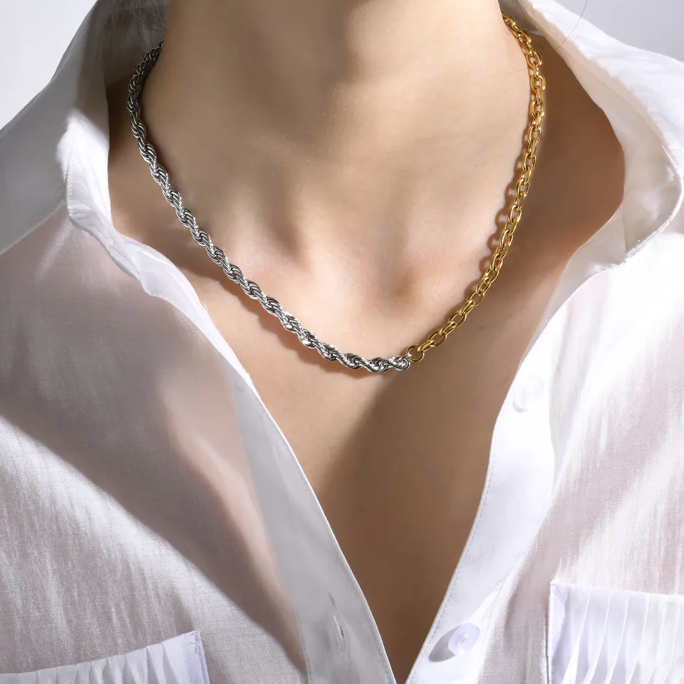 Vnox Stylish 5mm Chain Necklaces for Women, Two Tones Stainless