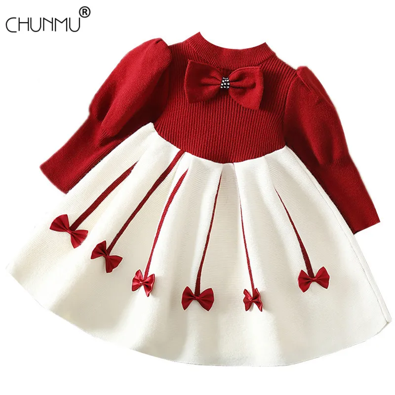 

Girls' Sweater Dress Autumn Winter New Long Sleeve Wool Dress Birthday Party Girl Baby Warm Knitted Dress Children Clothes