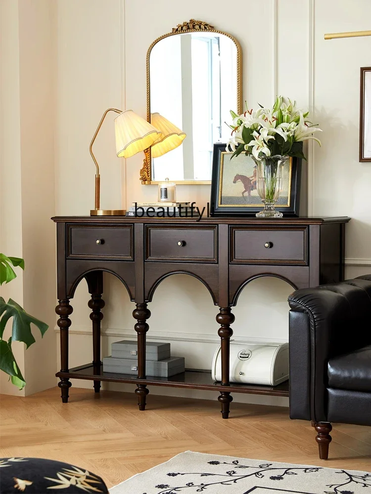 American Light Luxury Console Tables Home Distressed Locker French Retro Solid Wood Sideboard
